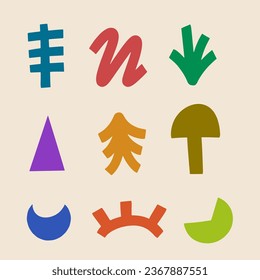 Abstract hand drawn various shapes and doodle object elements for kids and school cover, abstract wall art for home decor,prints and pattern design.