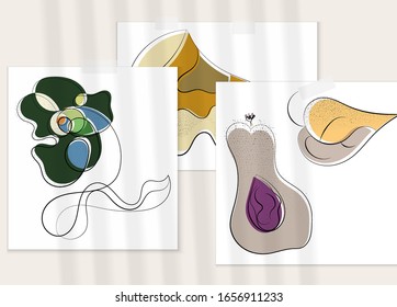 Afiche artístico vector dibujado a mano con superposición en la sombra. Ilustración artística de línea con textura. Color retro plano diseño natural orgánico. Doodle vegetal orgánico sano.