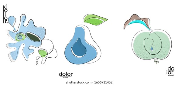 Logo artístico vector dibujado a mano aislado en blanco. Ilustración artística de línea con textura. Colores planos retro diseño ecológico natural de los alimentos ecológicos. Doodle vegetal orgánico sano.