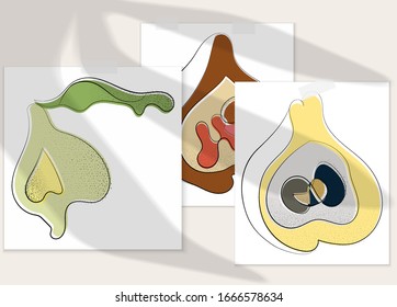 Afiche artístico vector dibujado a mano con superposición en la sombra. Ilustración artística de línea con textura. Color retro plano diseño natural orgánico. Doodle vegetal orgánico sano.
