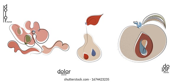 Logo artístico vector dibujado a mano aislado en blanco. Ilustración artística de línea con textura. Colores planos retro diseño ecológico natural de los alimentos ecológicos. Doodle vegetal orgánico sano.