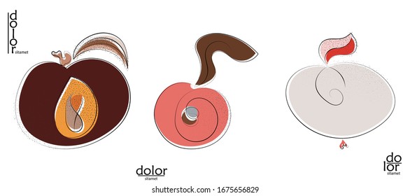 Logo artístico vector dibujado a mano aislado en blanco. Ilustración artística de línea con textura. Colores planos retro diseño ecológico natural de los alimentos ecológicos. Doodle vegetal orgánico sano.