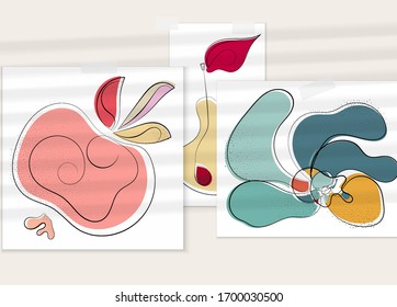 Afiche artístico vector dibujado a mano con superposición en la sombra. Ilustración artística de línea con textura. Color retro plano diseño natural orgánico. Doodle vegetal orgánico sano.