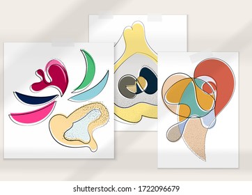 Afiche artístico vector dibujado a mano con superposición en la sombra. Ilustración artística de línea con textura. Color retro plano diseño natural orgánico. Doodle vegetal orgánico sano.