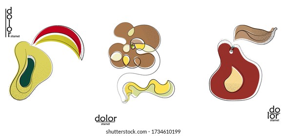 Resumen del logo artístico vectorial dibujado a mano aislado en blanco. Ilustración artística de línea con textura. Colores planos retro diseño ecológico de alimentos ecológicos naturales. Doodle vegetal orgánico sano.