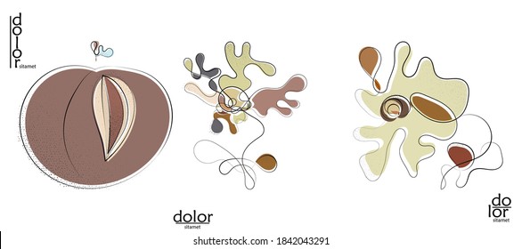 Abstract hand drawn vector artistic logo set isolated on white. Line art artistic illustration with texture. Retro flat colors organic natural Eco food design. Organic healthy vegan doodle.