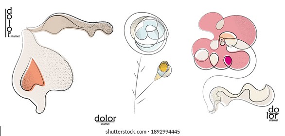 Resumen del logo artístico vectorial dibujado a mano aislado en blanco. Ilustración artística de línea con textura. Colores planos retro diseño ecológico de alimentos ecológicos naturales. Doodle vegetal orgánico sano.