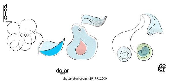 Resumen del logo artístico vectorial dibujado a mano aislado en blanco. Ilustración artística de línea con textura. Colores planos retro diseño ecológico de alimentos ecológicos naturales. Doodle vegetal orgánico sano.