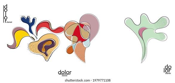 Resumen del logo artístico vectorial dibujado a mano aislado en blanco. Ilustración artística de línea con textura. Colores planos retro diseño ecológico de alimentos ecológicos naturales. Doodle vegetal orgánico sano.
