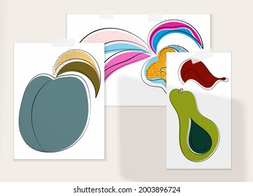 Resumen de afiche artístico vector dibujado a mano con superposición de sombra. Ilustración artística de línea con textura. Colores planos retro diseño natural orgánico. Doodle vegetal orgánico sano.