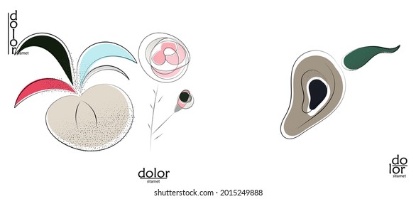 Abstract hand drawn vector artistic logo set isolated on white. Line art artistic illustration with texture. Retro flat colors organic natural Eco food design. Organic healthy vegan doodle.