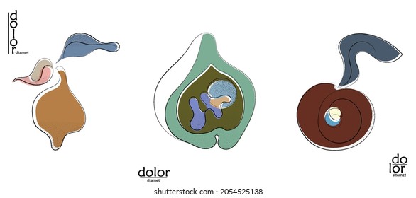 Resumen del logo artístico vectorial dibujado a mano aislado en blanco. Ilustración artística de línea con textura. Colores planos retro diseño ecológico de alimentos ecológicos naturales. Doodle vegetal orgánico sano.