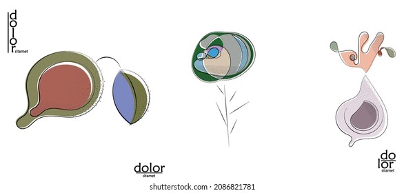 Resumen del logo artístico vectorial dibujado a mano aislado en blanco. Ilustración artística de línea con textura. Colores planos retro diseño ecológico de alimentos ecológicos naturales. Doodle vegetal orgánico sano.