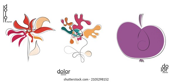 Resumen del logo artístico vectorial dibujado a mano aislado en blanco. Ilustración artística de línea con textura. Colores planos retro diseño ecológico de alimentos ecológicos naturales. Doodle vegetal orgánico sano.