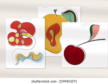 Resumen de afiche artístico vector dibujado a mano con superposición de sombra. Ilustración artística de línea con textura. Colores planos retro diseño natural orgánico. Doodle vegetal orgánico sano.
