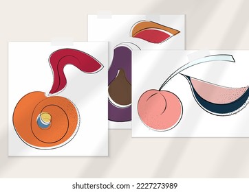 Resumen de afiche artístico vector dibujado a mano con superposición de sombra. Ilustración artística de línea con textura. Colores planos retro diseño natural orgánico. Doodle vegetal orgánico sano.