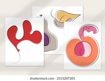 Resumen de afiche artístico vector dibujado a mano con superposición de sombra. Ilustración artística de línea con textura. Colores planos retro diseño natural orgánico. Doodle vegetal orgánico sano.