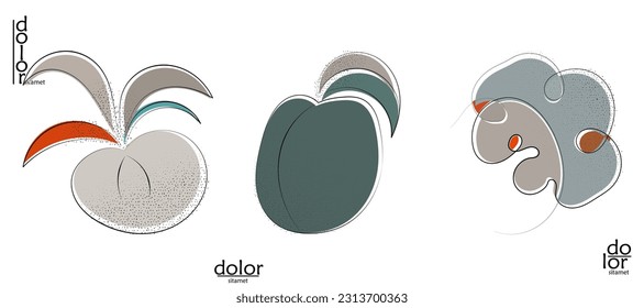 Resumen del logo artístico vectorial dibujado a mano aislado en blanco. Ilustración artística de línea con textura. Colores planos retro diseño ecológico de alimentos ecológicos naturales. Doodle vegetal orgánico sano.