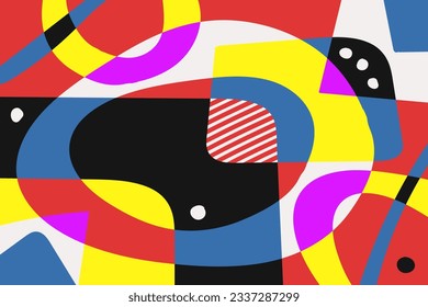 Abstract hand drawn vector background with different color geometric objects. Modern contemporary trendy illustration.
