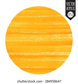 Abstract hand drawn vector background. Circle silhouette. Orange acrylic fill with brush streaks or stripes. Round shape. Rough, artistic edges.