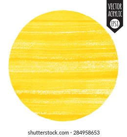 Abstract hand drawn vector background. Circle silhouette. Yellow acrylic fill with brush streaks or stripes. Round shape. Rough, artistic edges.