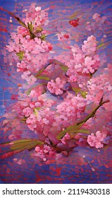 abstrakter handgezeichneter Vektorblütensakura. Feine Rosa und blaue Frühlingstöne. Fertig gefertigtes Plakatdesign, Postkarten