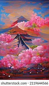 sakura de floración de vector dibujado a mano abstracto. Delicados tonos rosa y azul primaveral. Diseño de afiches hechos a mano, postales