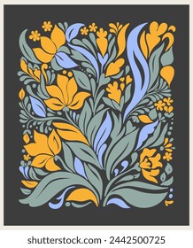 Abstract hand drawn vector graphics, drawn folk groovy illustration flower groovy Y2K set. Vector posters in trendy retro psychedelic style. Aesthetic hippie. Girly cute design