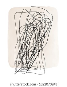 Abstract Hand Drawn Vector Illustration with Big Beige Square and Black Ink Irregular Lines. Modern Artistic Print Ideal for Wall Art, Poster, Card and Cover.
