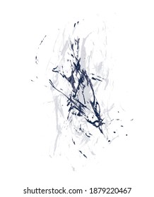 Abstract Hand Drawn Vector Illustration with  Light Gray and Dark Pale Blue Splashes Isoalted on a White Background. Modern Artistic Print Ideal for Wall Art, Poster, Card and Cover. Doodle Art.