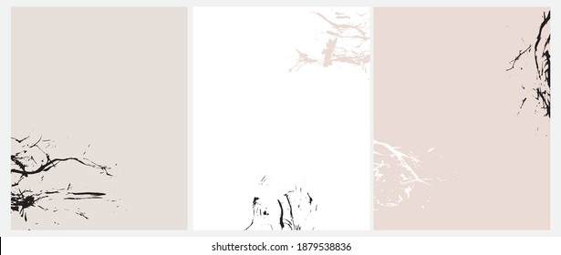 Abstract Hand Drawn Vector Illustration with Light Beige, Black and White Splashes Isoalted on a White, Beige Background. Modern Artistic Print Ideal for Wall Art, Poster, Card and Cover. 