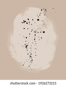 Ilustración abstracta de vectores dibujados a mano con gran fuente de luz beige y puntos de irregularidad de tinta negra. Impresión artística moderna ideal para arte en pared, afiche, tarjeta y cubierta. Arte Doodle. Estilo Pintura De Pincel.
