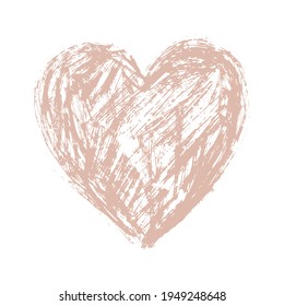 Resumen Ilustración de vectores dibujados a mano con un gran corazón marrón claro aislado en un fondo blanco. Impresión Grunge Moderna Ideal para arte en pared, afiche, tarjeta y cubierta. Corazón gracioso hecho de guijarros.