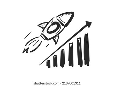 abstract hand drawn vector illustration, rocket flying up