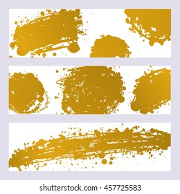 abstract hand drawn vector ink spot. banners with gold brush stain