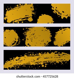 abstract hand drawn vector ink spot. banners with gold brush stain