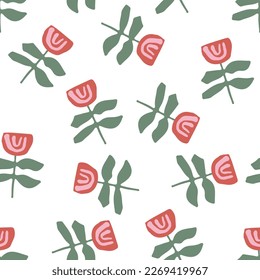 An abstract hand drawn vector pattern with red flowers roses for wallpaper background textile advertising packing