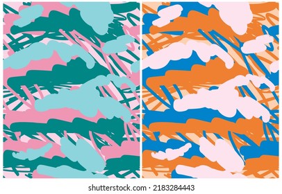 Abstract Hand Drawn Vector Patterns. Funny Brush Scribbles on a Light Pink and Beige Background. Modern Irregular Geometric Seamless Pattern. Cool Colorful Repeatable Print.