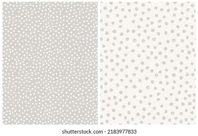Abstract Hand Drawn Vector Patterns. Gray and White Brush Dots on a Light Gray and Off-White Background. Modern Irregular Geometric Seamless Pattern. Cool Repeatable Dotted Print.Gender Neutral Color.