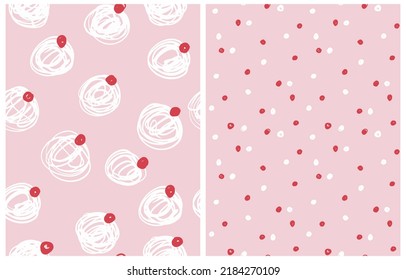 Abstract Hand Drawn Vector Patterns. Red and White Brush Dots on a Light Pink Background. Modern Irregular Geometric Seamless Pattern. Cool Repeatable Dotted Print in Pastel Color ideal for Fabric.