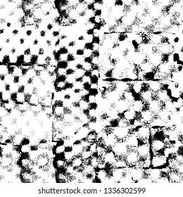Abstract hand drawn vector seamless pattern. Ink sponge texture. Black paint dry brush splodge background. Noise dirty stamps, spots. Grunge backdrop. Distress rough wallpaper, wrapping paper design.