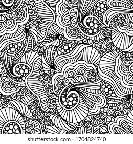 Abstract hand drawn vector seamless pattern. Black and white wavy doodle background.