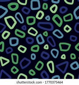 Abstract hand drawn vector seamless pattern. Simple background of random shapes. Bright colorful wallpaper isolated on transparent. Universal design for prints, wrapping, fabric, textile, ornament.