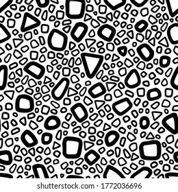 Abstract hand drawn vector seamless pattern. Detailed simple background of random shapes. Monochrome wallpaper isolated on transparent. Universal design for prints, wrapping, fabric, textile, ornament
