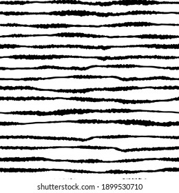 Abstract hand drawn vector seamless pattern. Simple background of horizontal ink stripes. Black ornament isolated on transparent. Artistic design for print, wrap, fabric, textile, wallpaper, card etc.