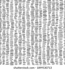 Abstract hand drawn vector seamless pattern. Simple background of horizontal ink strokes. Black monochrome ornament isolated on transparent. Artistic design for print, wrap, fabric, textile, wallpaper