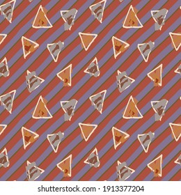 Abstract hand drawn vector seamless pattern. triangle motifs, rough pattern, natural earth colors. Dots blobs marker brush strokes create artistic background.