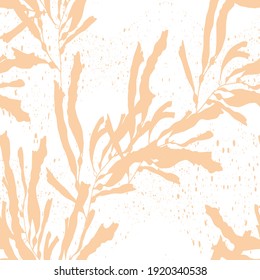 Abstract hand drawn vector seamless pattern. Floral motifs, rough pain texture, natural earth colors. Dots blobs marker brush strokes create artistic background.