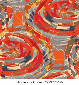 Abstract hand drawn vector seamless pattern. Floral motifs, rough pain texture, natural earth colors. Dots blobs marker brush strokes create artistic background.