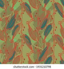 Abstraktes handgezeichnetes, nahtloses Vektormuster. Blumenmotive, raue Schmerzstruktur, natürliche Erdfarben. Dots Bläser Marker Pinselstriche erzeugen künstlerischen Hintergrund.
